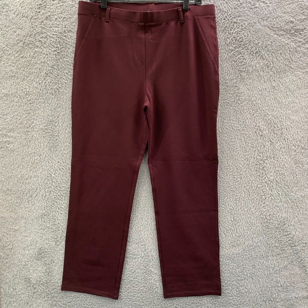 QUINCE Womens Pants Size Petite XL 34x28 Extra Large Burgundy Pull On